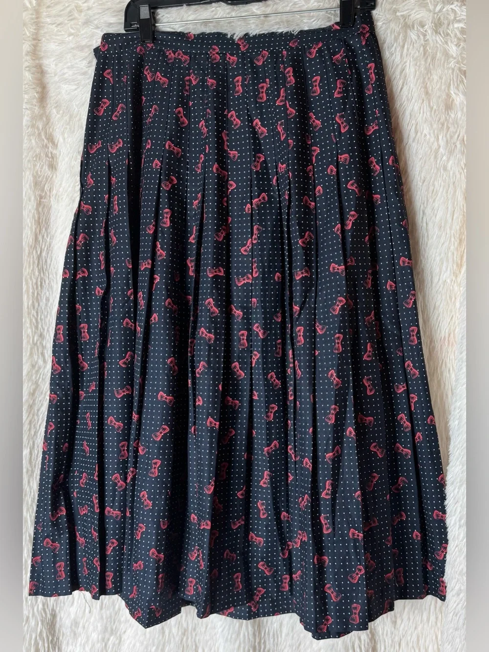 Brooks Brothers Polka Dot & Red Bow Pleated Midi Skirt Made in USA Size 16